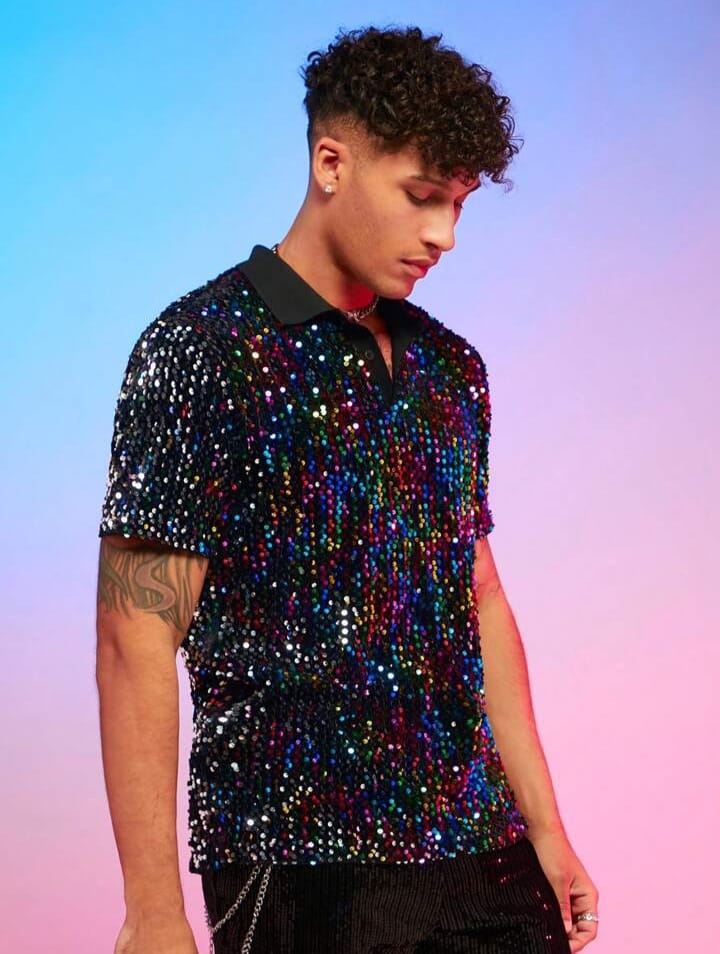 Bonga Boys Men Sequin Decor Polo Tshirt